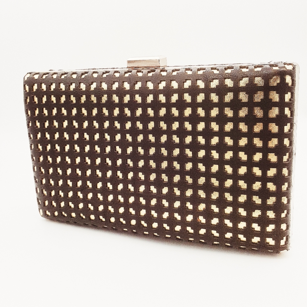 Gold Metallic Black Lasercut Clutch